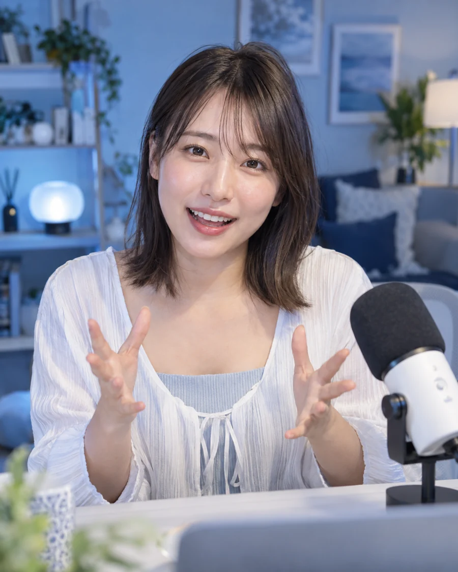 女性がマイクに向かって話すライブ配信のイメージ